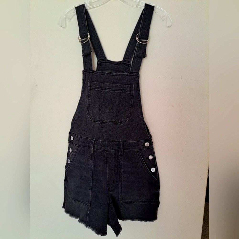 Black Jean Overall Shorts